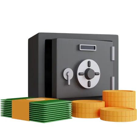 3 D Rendering Money Safe With Some Money In Front Isolated 3D Icon
