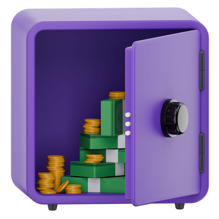 Money Safe With Cash And Coins  3D Icon