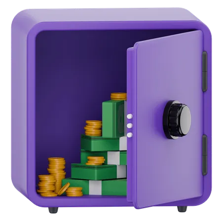 Money Safe With Cash And Coins  3D Icon