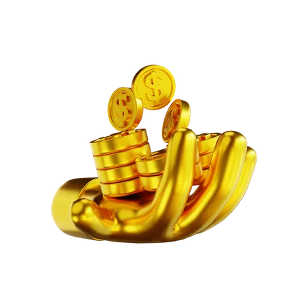 3 D Illustration Golden Hands And Money Coins 3D Illustration