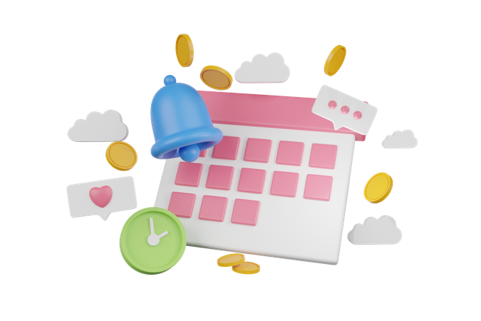 Money savings calendar alert  3D Illustration