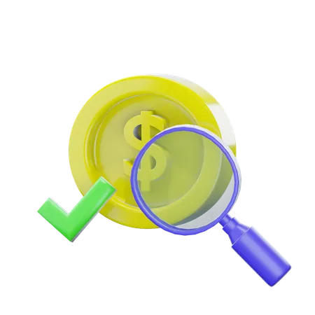 3 D Gold Coin Magnifying Glass And Checklist Icon Isolated On Transparent Background 3 D Illustration 3D Icon