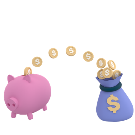 Money Transfer To Piggy Bank  3D Icon