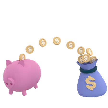 Money Transfer To Piggy Bank 3D Icon