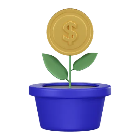 This 3 D Icon Depicts A Conceptual Money Plant In A Pot With A Single Large Dollar Coin As Its Flower Representing Investment Growth And Financial Savings 3D Icon