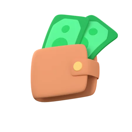 Wallet With Green Dollar Bills Large Savings 3D Icon