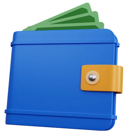 3 D Rendering Blue Wallet With Three Bills Isolated 3D Icon