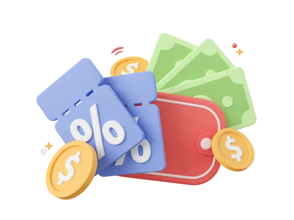 3 D Cartoon Design Illustration Of Money Wallet With Discount Code Shopping And Money Online Concept 3D Icon