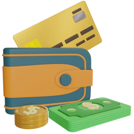 Wallet With Money And Credit Card Payment 3 D Objects With High Resolution 3D Icon
