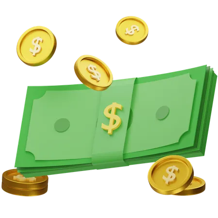 Money With Coins  3D Icon