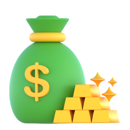 Moneybag And Gold  3D Icon