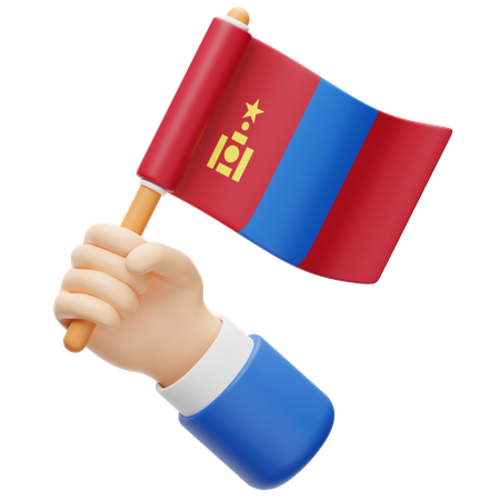 Mongolei Flagge in der Hand  3D Icon