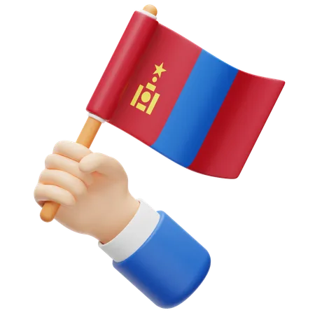 Mongolei Flagge in der Hand  3D Icon