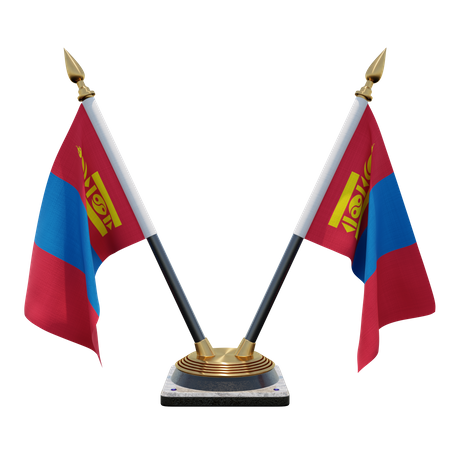 Mongolia Double Desk Flag Stand 3D Illustration