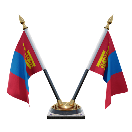 Mongolia Double (V) Desk Flag Stand  3D Icon