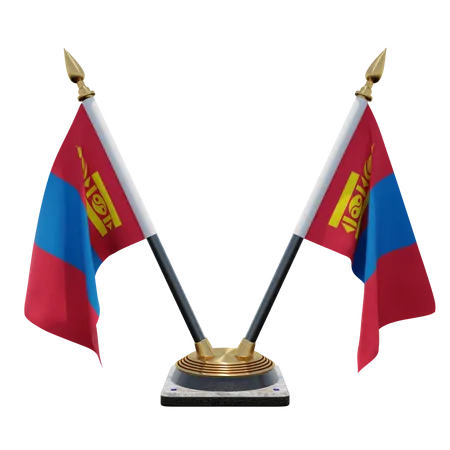 Mongolia Double (V) Desk Flag Stand  3D Icon