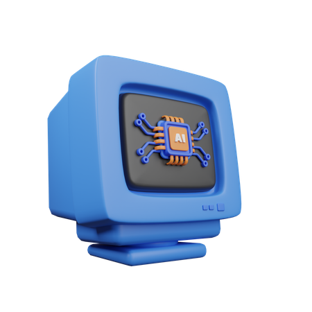 Monitor antigo com chip ai  3D Icon