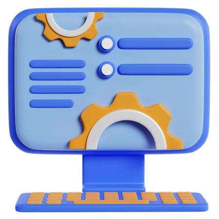 Monitor de computador azul com engrenagens  3D Icon