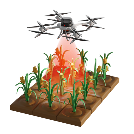 Monitoramento noturno de plantações com drones  3D Illustration