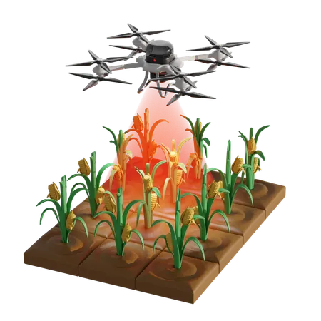 Monitoramento noturno de plantações com drones  3D Illustration