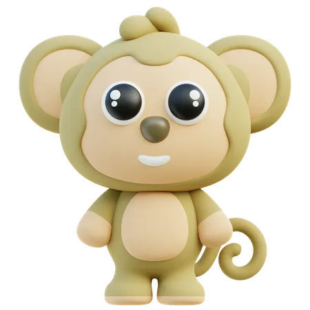 Playful 3 D Monkey Character With Curly Tail And Big Ears 3D Icon