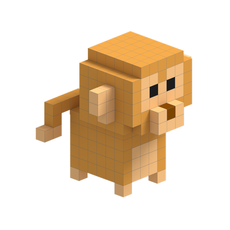 Monkey Cute Voxel Art  3D Icon