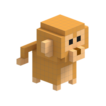 Monkey Cute Voxel Art  3D Icon