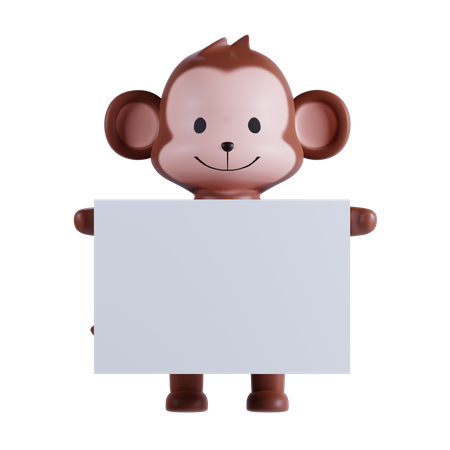 Monkey Holding Placard  3D Illustration