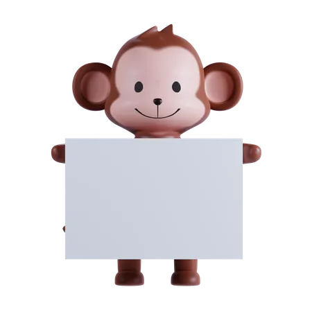 Monkey Holding Placard  3D Illustration