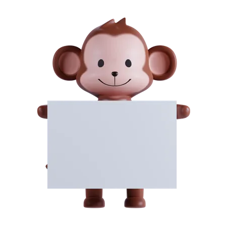 Monkey Holding Placard 3D Illustration