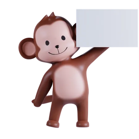 Monkey Holding White Paper  3D Illustration