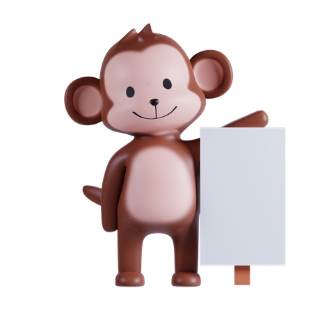 Mono sosteniendo cartel  3D Illustration