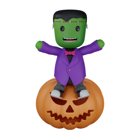 Monster on pumpkin  3D Icon