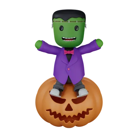 Monster on pumpkin  3D Icon