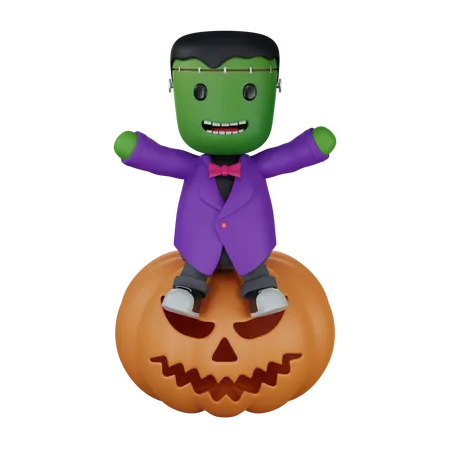 Monster on pumpkin 3D Icon