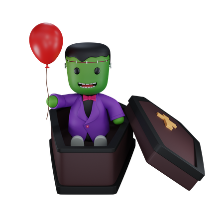 Monster sit in coffin with baloon 3D Icon