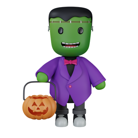 Monster with pumpkin bag  3D Icon