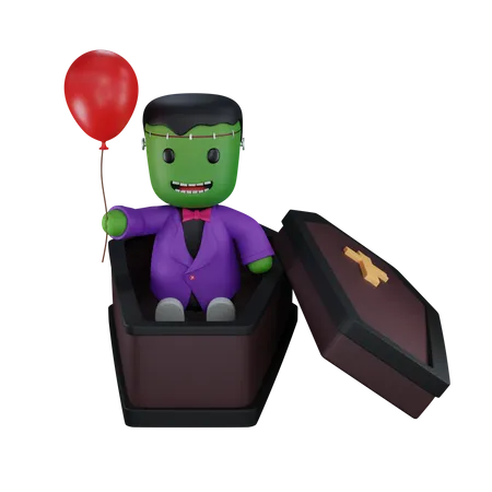 Monstre assis dans un cercueil avec un ballon  3D Icon