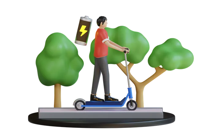 Montar en scooter de vehículo electrónico  3D Illustration
