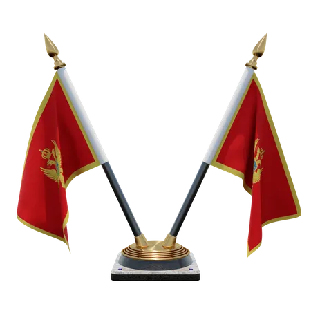 Montenegro Double Desk Flag Stand  3D Illustration