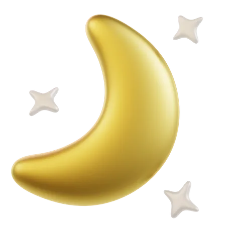 3 D Golden Moon With White Sparkles 3D Icon