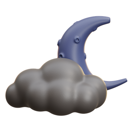 月と雲の半月  3D Icon
