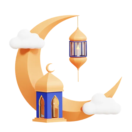 Moon And Lantern  3D Icon