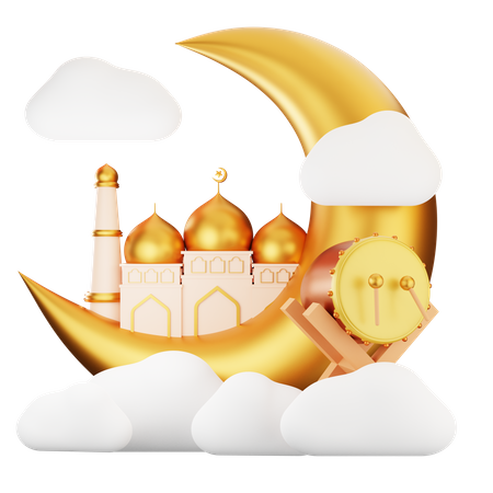 Moon And Mosque  3D Illustration