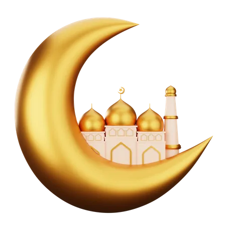 Moon And Mosque  3D Illustration