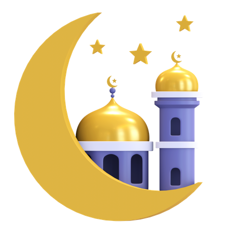 Moon And Mosque  3D Illustration