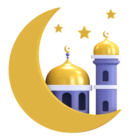 Moon And Mosque  3D Illustration