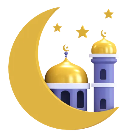 Moon And Mosque Ramadan Icon 3 D Render Illustration 3D Illustration