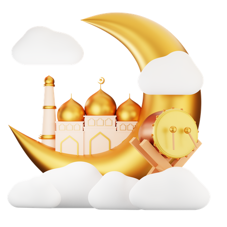 Moon And Mosque 3D Illustration