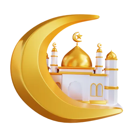 3 D Illustration Moon And Mosque Ornaments 3D Icon
